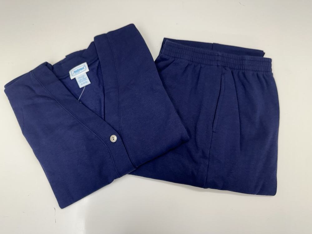 National Womens Two Piece Pant Set Size XL Navy Blue Cardigan and Sweatpants
